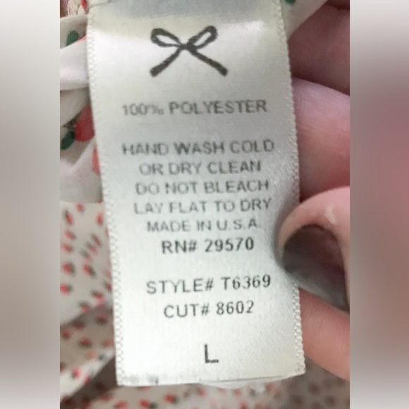 Peach Fruit Print Pussybow Blouse Juniors Large Retro Whimsical Secretary Geek - Picture 4 of 6